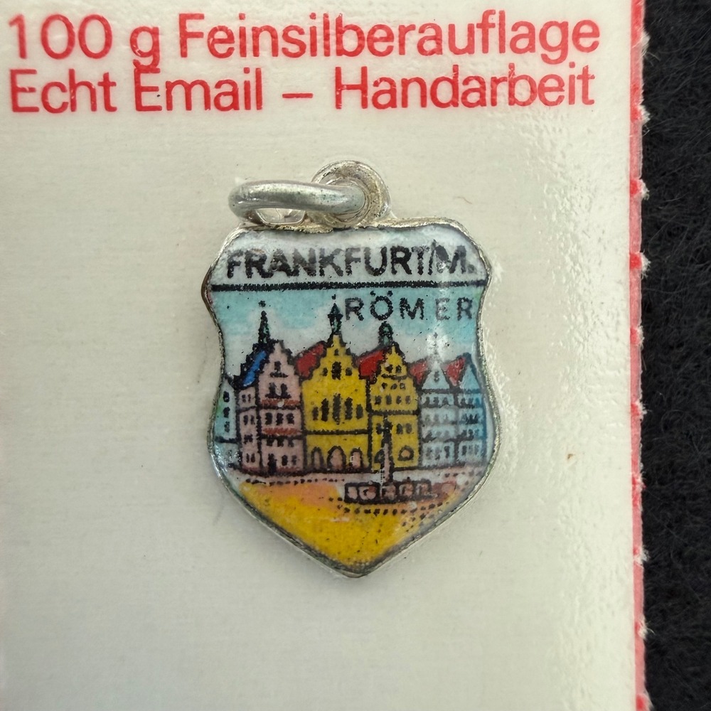 Vintage Frankfurt Römer Enamel Travel Charm German‎ Silver Handarbeit 1950
